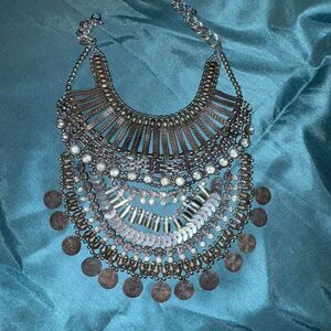 Y2K Silver Statement Bib Necklace Cool Girl Jewelry